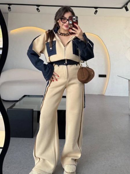 Beige Cotton & Denim Mix Set طقم مزيج القطن مع الدنيم