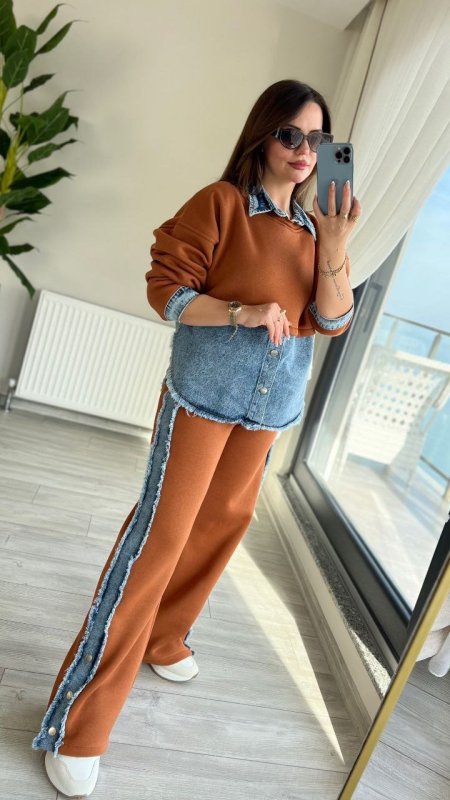 طقم جينز مع عسلي مريح وانيق