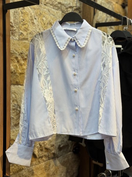 قميص صيفي دانتيل أزرار لؤلؤي 💙