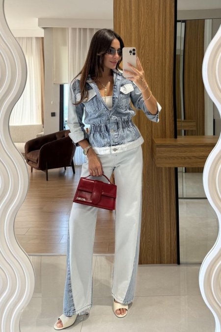 طقم جينز بتداخل ألوان ناعم ومرتب