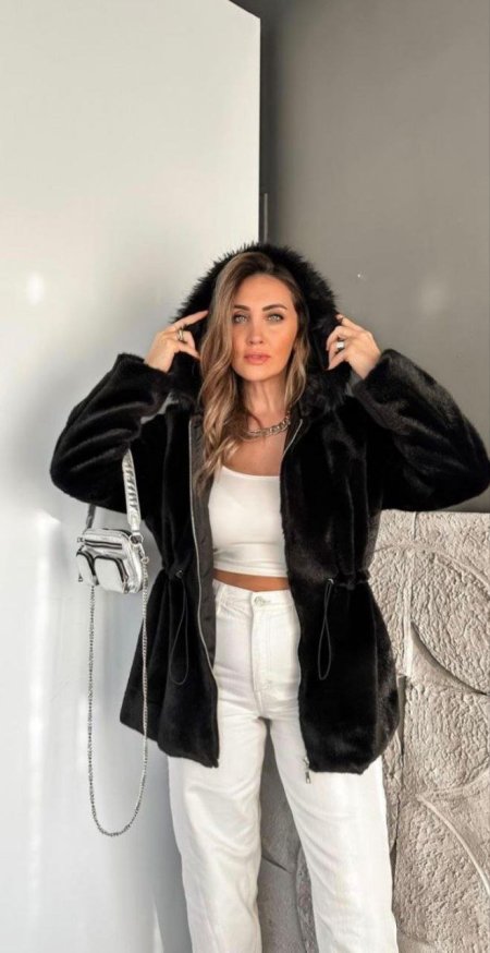 سترة فرو دافئة بقبعة